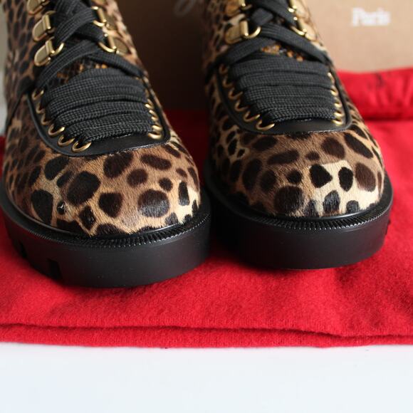 Christian Louboutin Macademia Leopard-Print Calf Hair Snake Moto Combat Booties - Picture 7 of 15